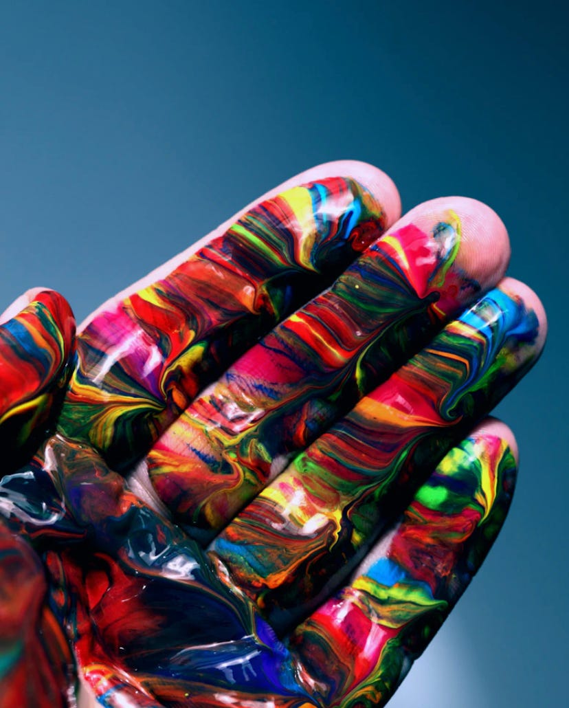 Multicolored hand paint.