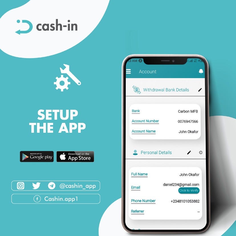 Setup Cash-in on your smartphone