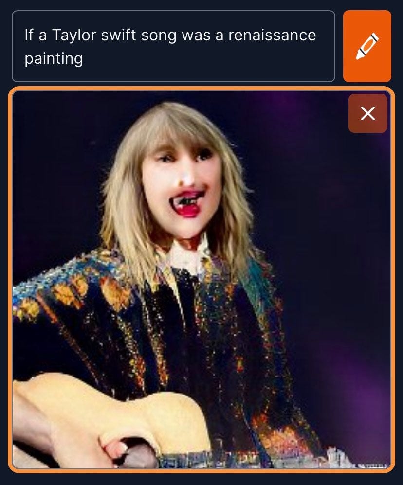 Ugly attempt at Taylor Swift by Craiyon