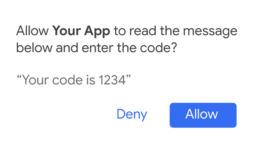 Messaging asking permission for your app to read the message and enter a code