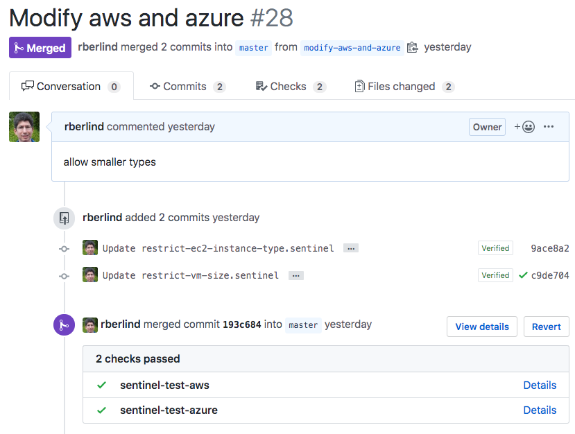 Screenshot from GitHub showing that modifying AWS and Azure Policies Triggers the Corresponding Workflows