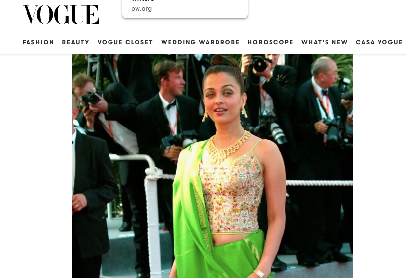 Neeta Lulla designed ‘yellower than yellow’ sari, Cannes 2002 — courtesy Instagram