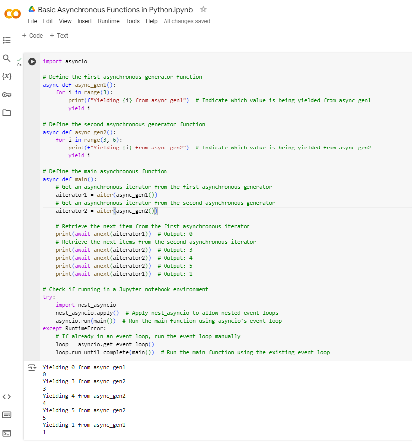 A basic example of Asynchronous Generators in Python using Colab Notebook