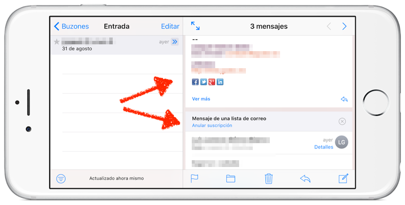 Vista de conversación Mail iOS 10