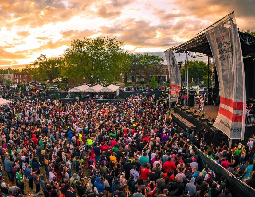 A large crowd surrounding the stage at the National Cannabis Festival in Washington DC. Image via the National Cannabis Festival.