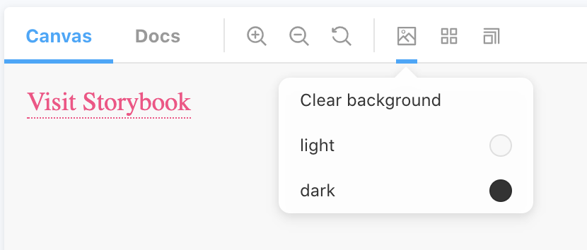 Storybook interface’s change background color icon