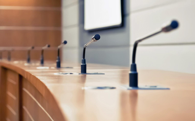 Microphones in a meeting chamber