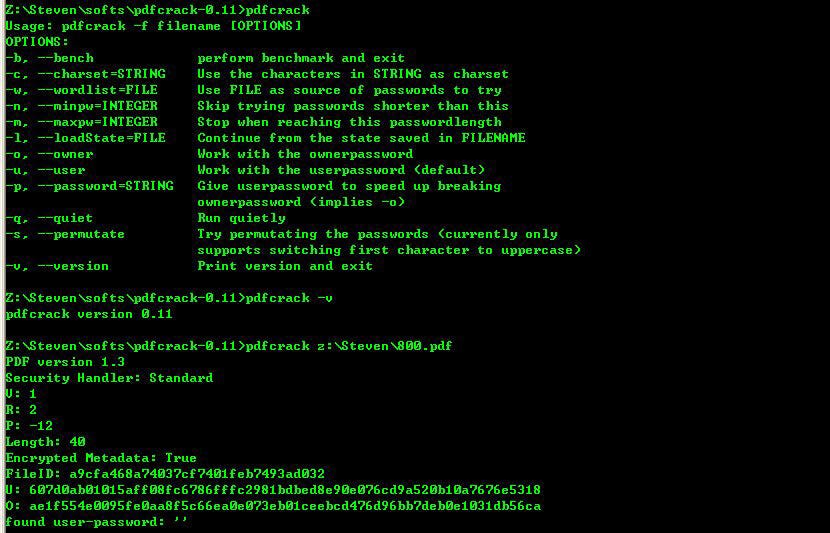 crack PDF password with pdfcrack