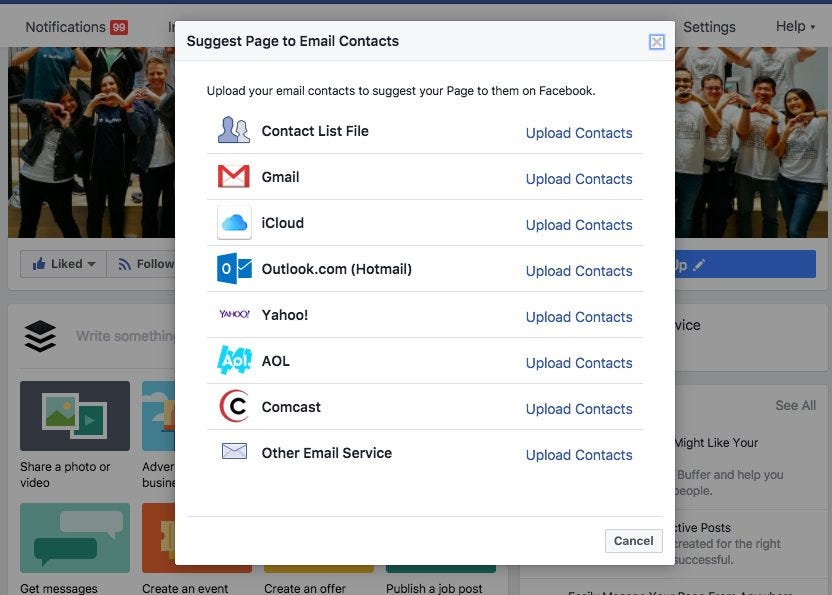 Suggest Page to Email Contacts