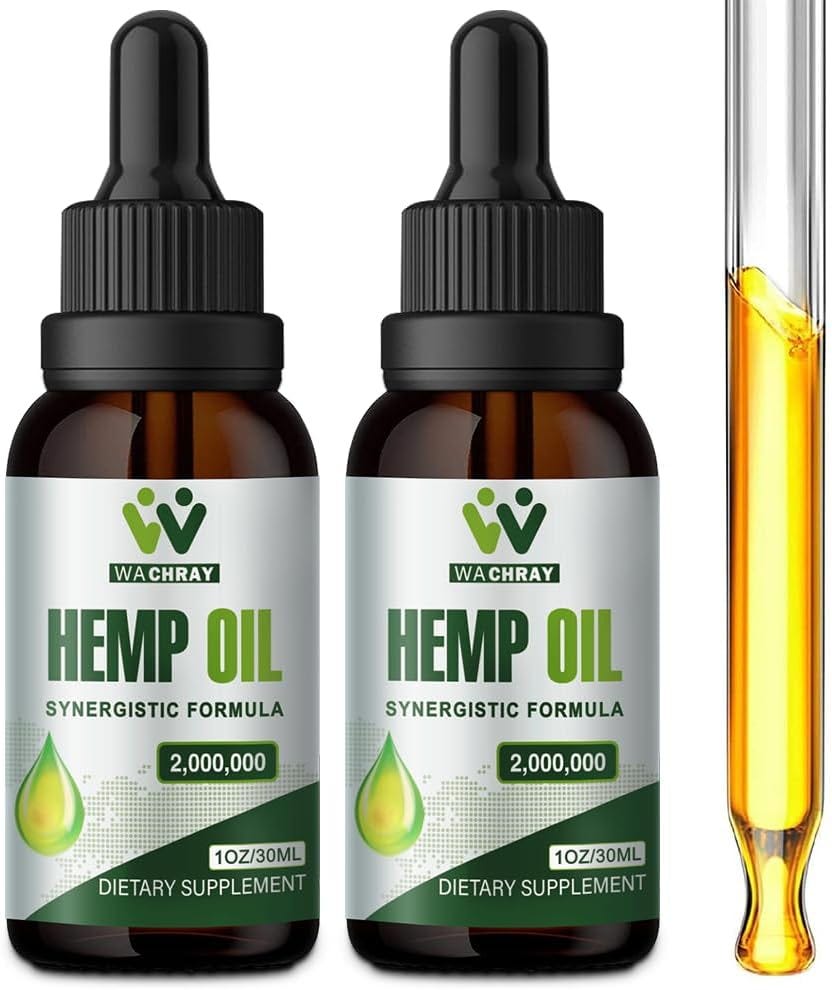 Hemp Oil Drops High Potency - 2,000,000 Maximum Strength Organic Grown in The USA - Natural Hemp Oil - C02 Extraction, Vegan, Non-GMO Pack of 2