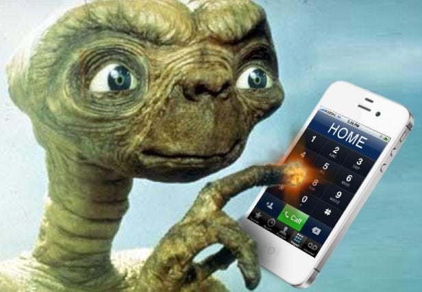 E. T. the Extraterrestial using an iphone