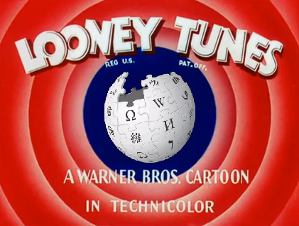 The original Looney Tunes opening logo with Wikipedia’s logo on top