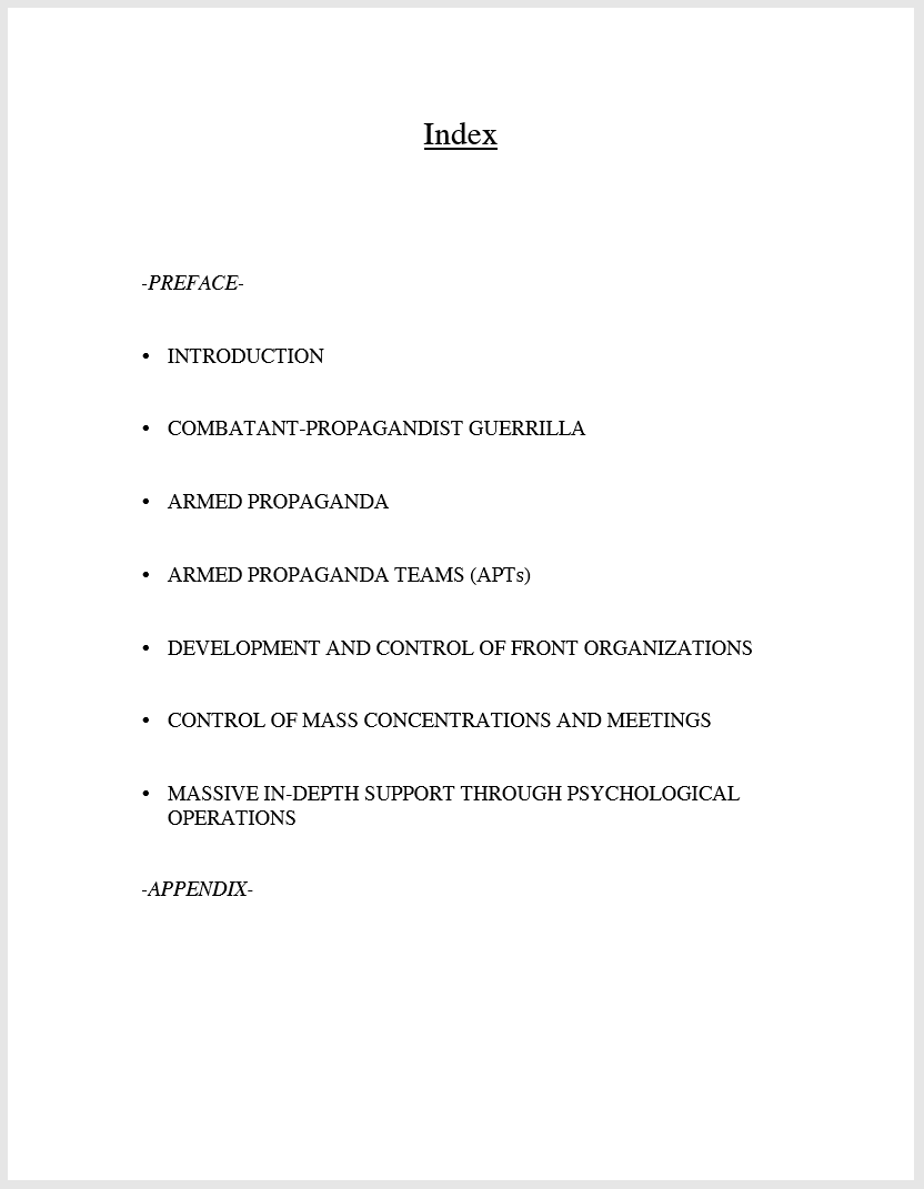 Table of Contents- CIA’s Psychological Operations in Guerrilla Warfare