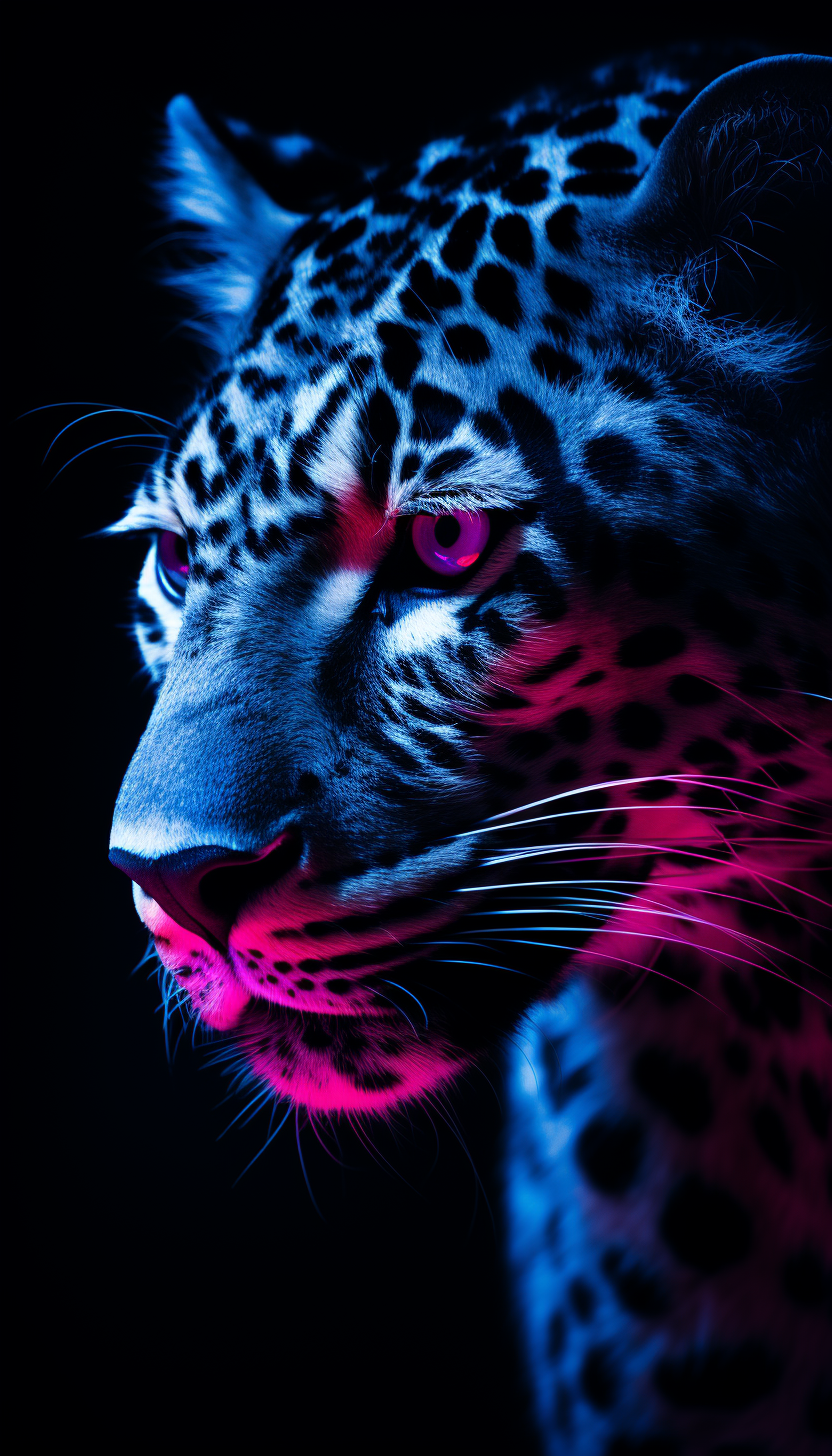 Abstract minimal leopard: Harmonizing interlocking black and white patterns merge with vibrant neon hues, evoking tranquility and untamed energy, bathed in diffused lighting that emphasizes shadows and highlights; captured precisely through a Nikon Z7 II camera, 50mm lens, beneath the radiant glow of a full moon by werbyu