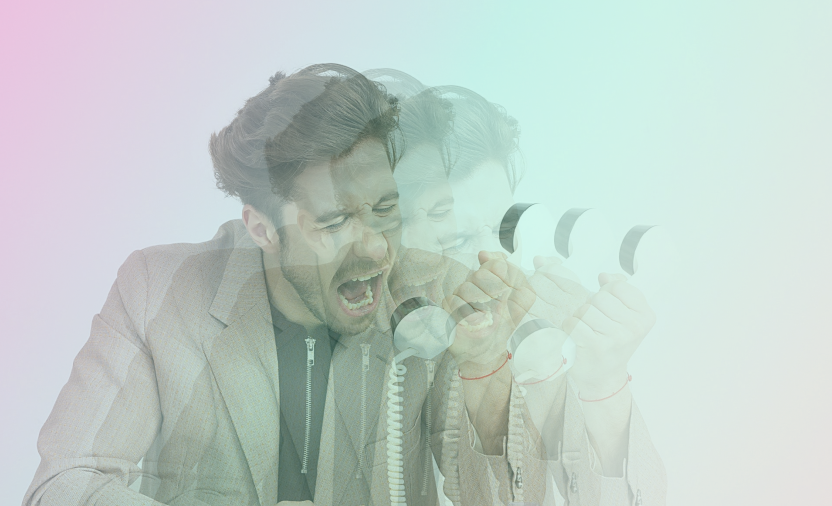 a man screaming into a phone