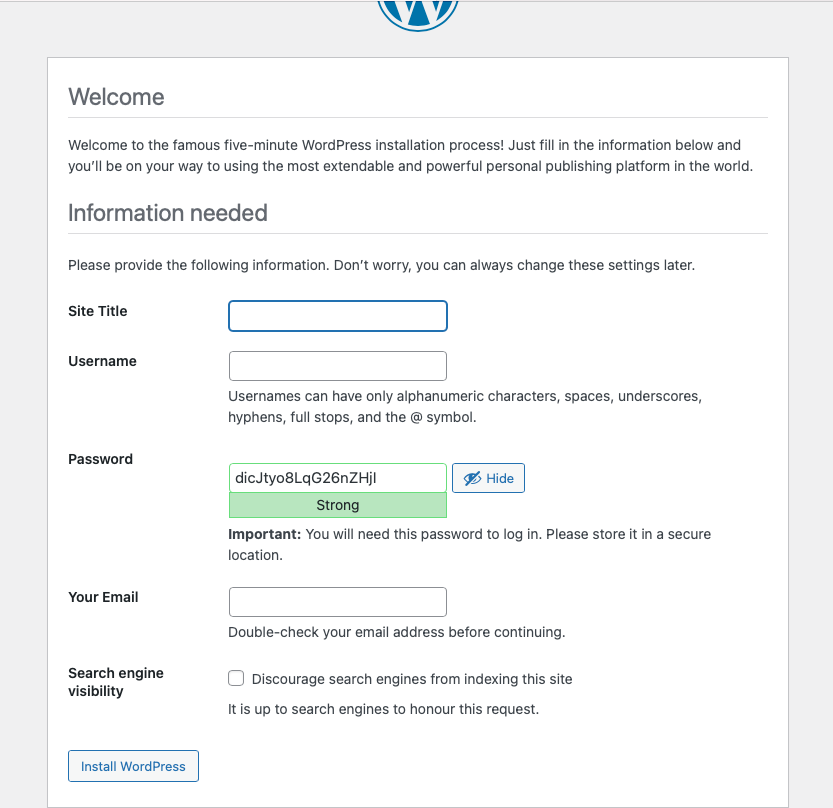Give your newly installed WOrdPress website a title