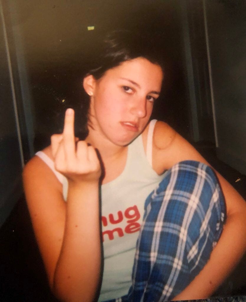 Angsty teenage me flipping the bird at my tumor