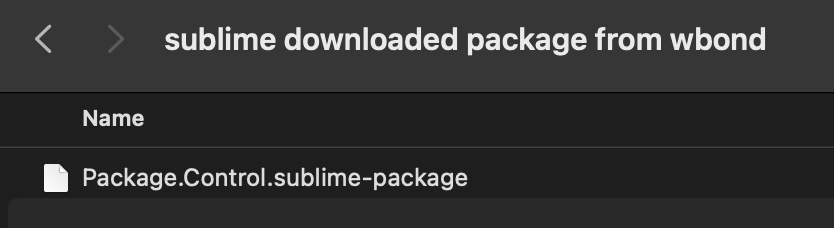 The Finder app opened at Downloads showing the Sublime Package file