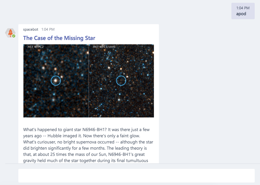 A screenshot of content produced by NASA Spacebot