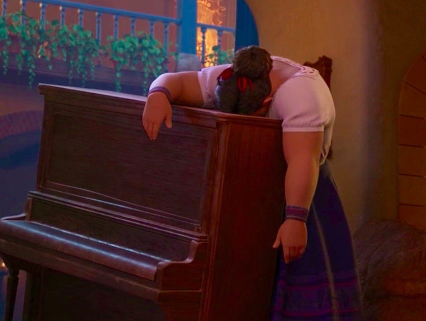 Luisa, from the Disney film ENCANTO, cannot move a piano.