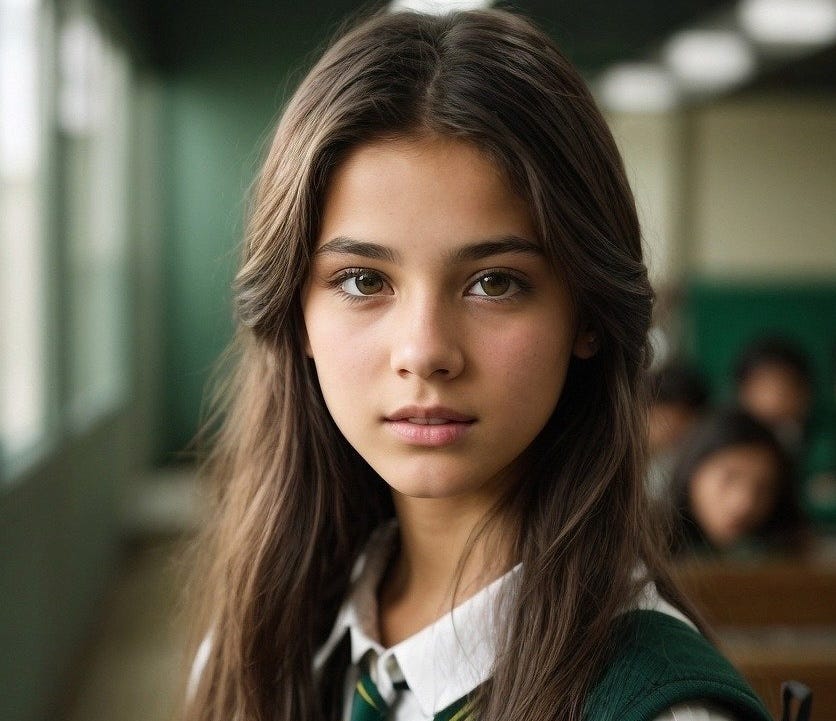 A female student staring straight ahead.