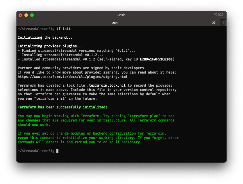 Results of the terraform init command