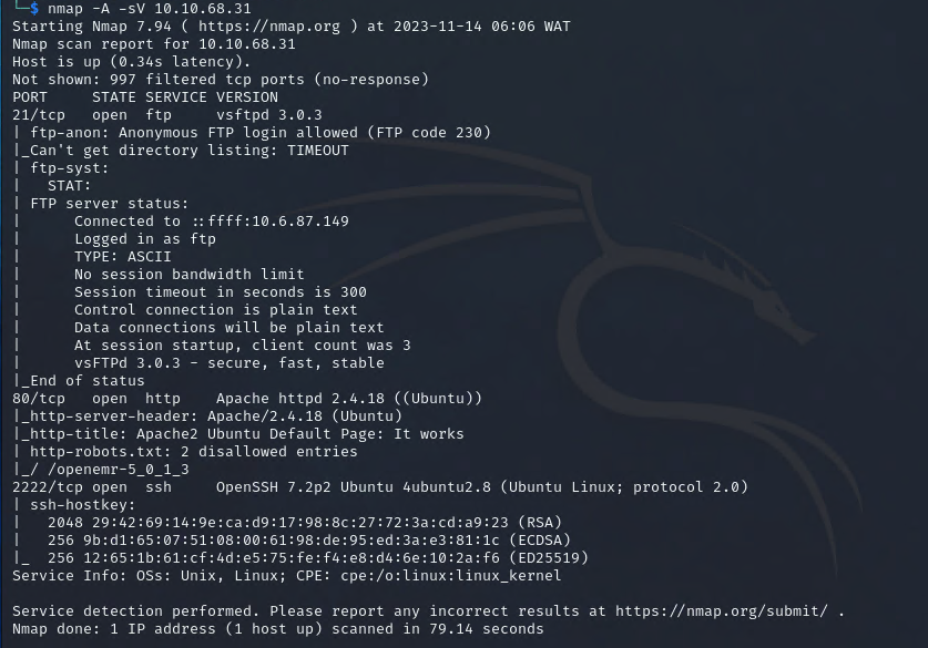 A screenshot of the results of the Nmap scan.