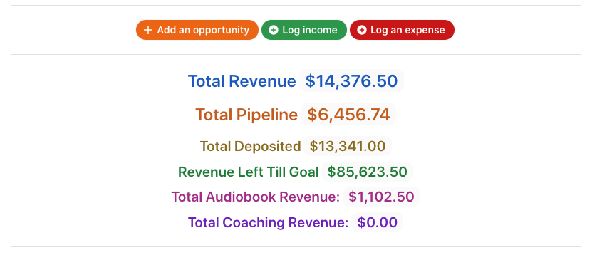 A revenue dashboard built in Coda.