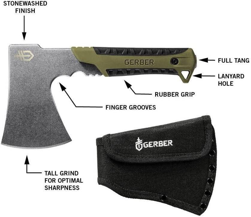 Gerber Gear Pack Hatchet - 3.5 Steel Blade with Full Tang - Camping and Survival Hatchet with Included Mountable Nylon Sheath - Coyote Brown