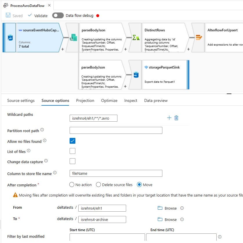 Data Flow Source Options — Move After Completion Settings