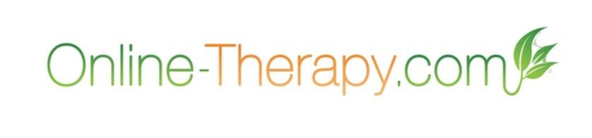 Official logo of online-therapy.com. Light green and light orange logo on a white background