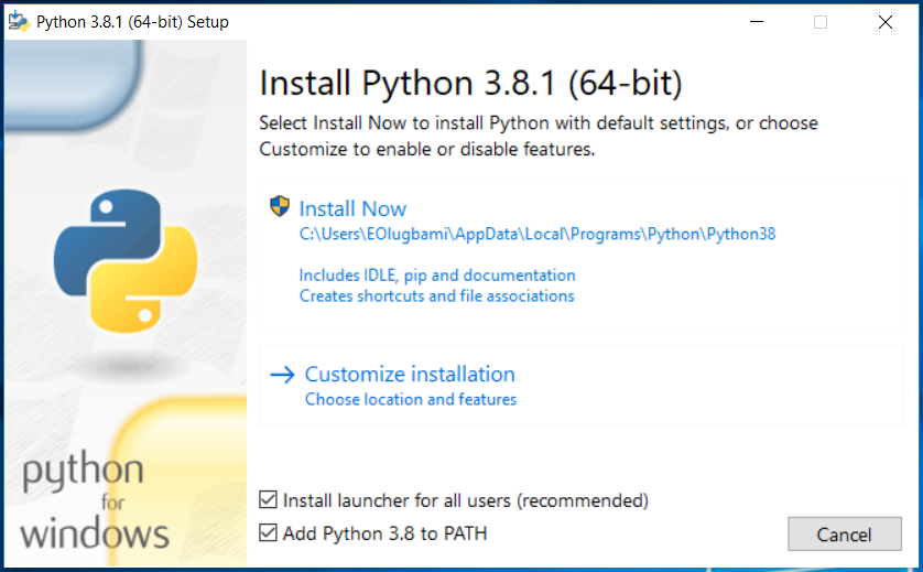 Running the python 3 installer