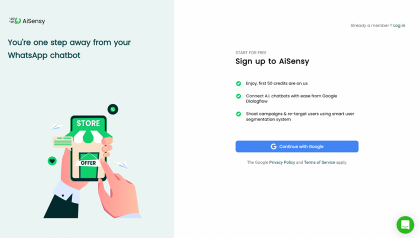 AiSensy Sign Up page