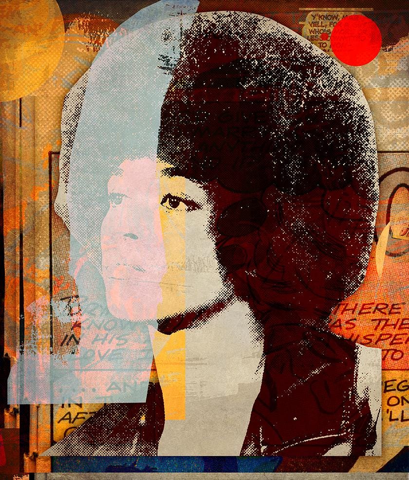 Angela Davis (with pink) by Peter Horvath 76.2 × 91.4 cm, 2018. (Work: Peter Horvath, The Age of Collage 3)