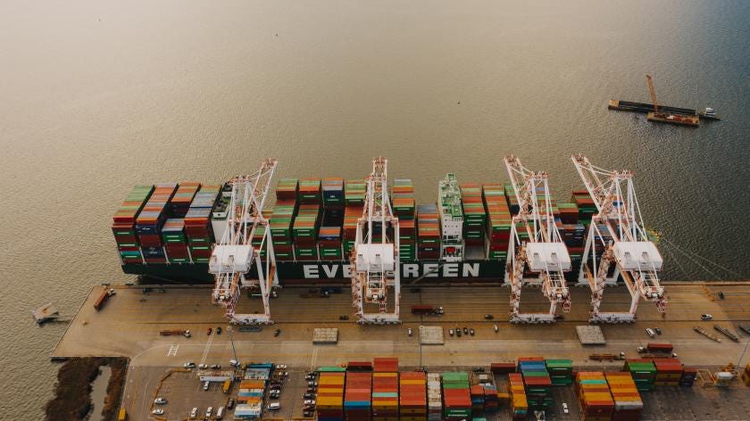 A cargo ship waits for unloading.