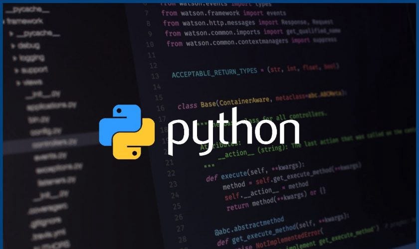 Python logo with code in the background