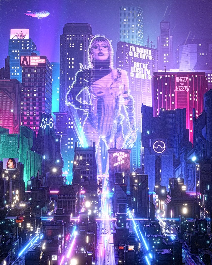 The studio worked with Adobe to launch the Lady Gaga “Rain On Me” contest for the Adobe Creativity Tour. The cyber design is perfectly detailed with neon lights and technology, the mysterious nighttime atmosphere resembles that of Bladerunner 2049. (Work: Blunt Action)