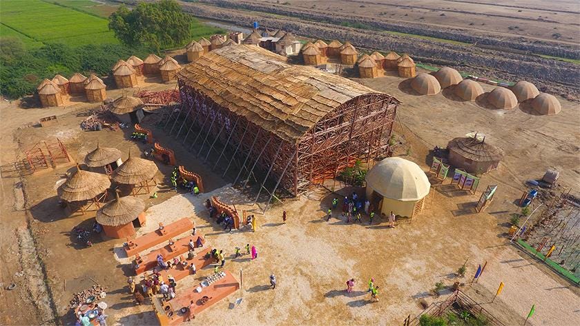 Yasmeen Lari advocates for social and ecological justice for marginalized communities through simple design interventions. At the Zero Carbon Cultural Center in Makli, Pakistan, villagers are trained in local crafts. (Photo: Heritage Foundation of Pakistan, The Ideal City)