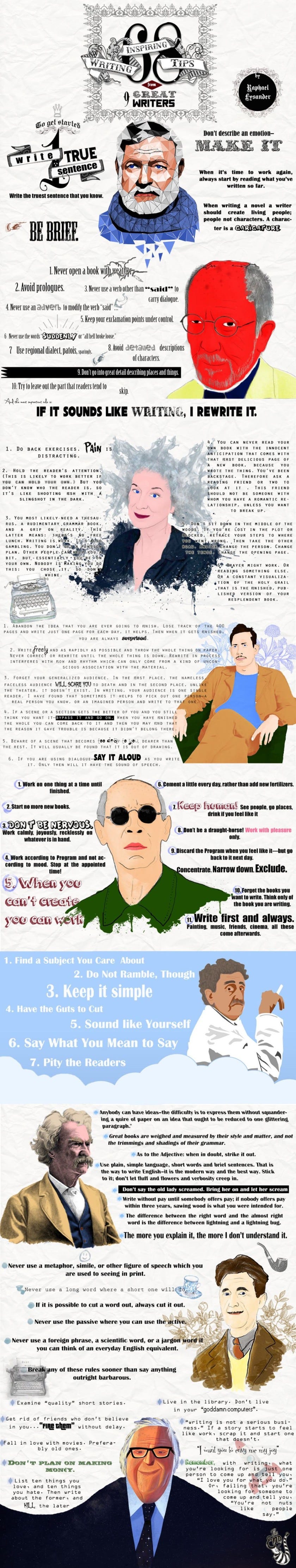 Infographic writing tips from famous writers