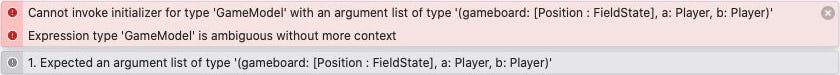 The error message complains about an initializer being called with exactly the argument list it requires.