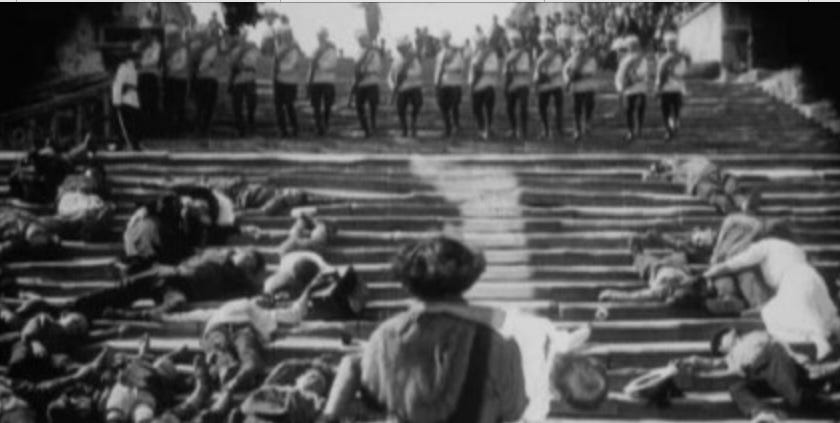 In “Battleship Potemkin,” Ukrainians are caught between the Tsarist soldiers and Cossack troops.