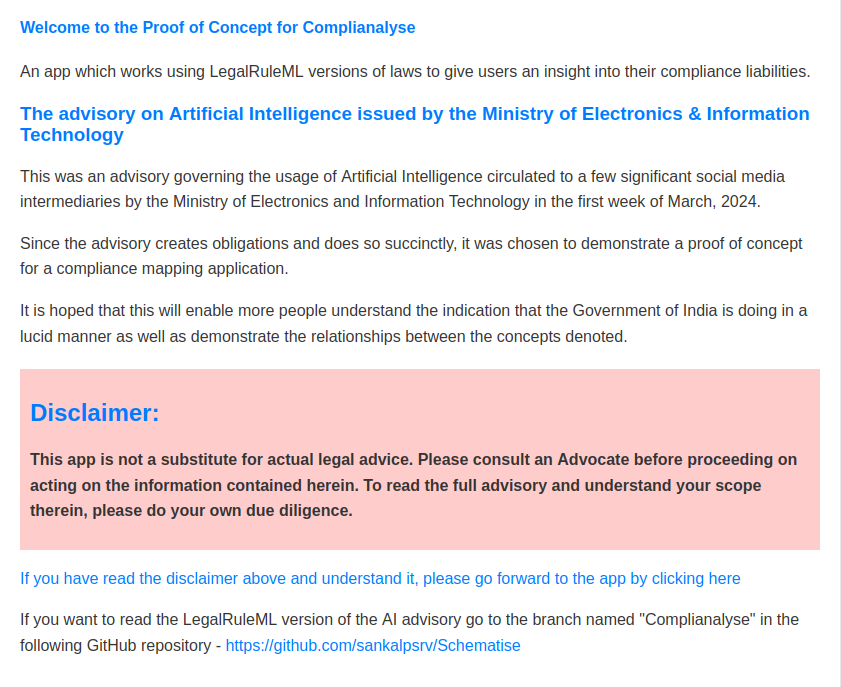 A screenshot of the content available on the main page of “Complianalyse”