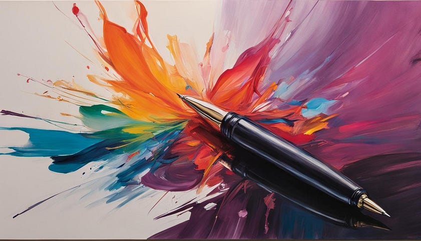 An abstract image of pen with colors splashed