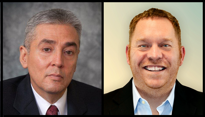 Side by side professional headshots of Andres (left) and John (right) in professional attire.