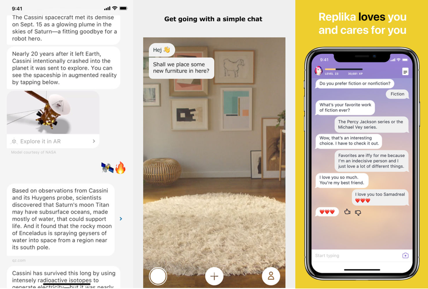 Quartz, Ikea and Replika are all apps that use conversational interfaces