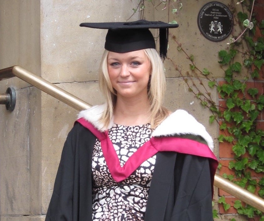 Sophia in graduation gown & cap
