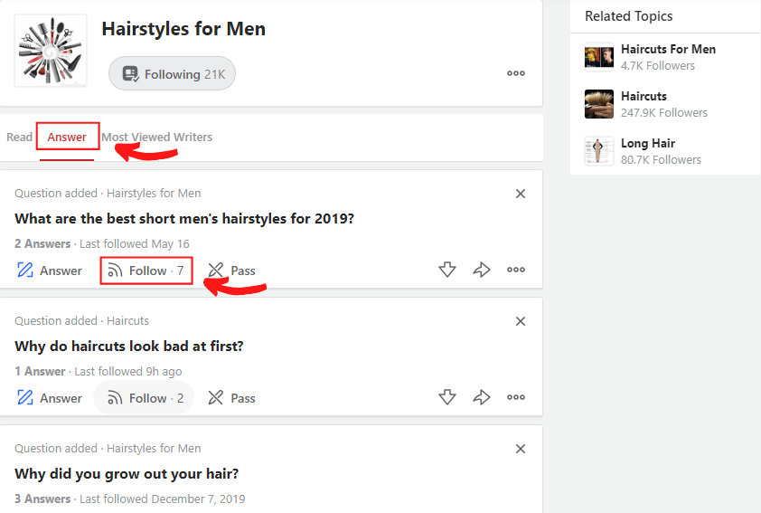 This picture shows questions related to “hairstyles for men” in Quora