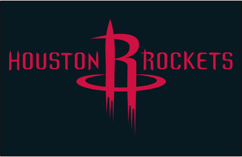 A red logo of Houston Rockets, on a black background.