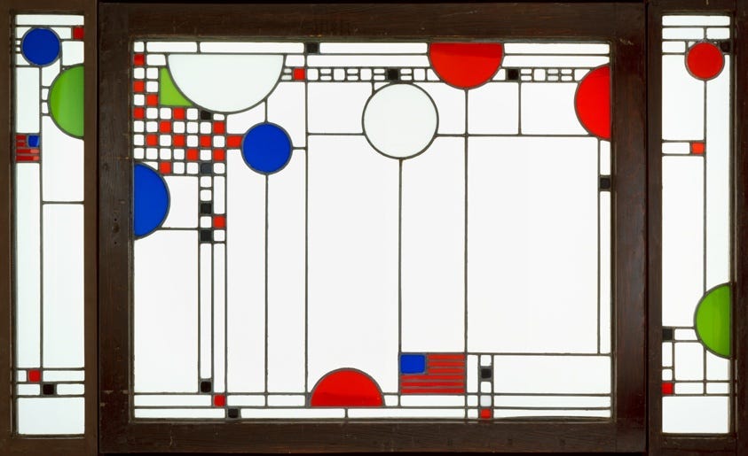 The Triptych Window from the Coonley Playhouse, Riverside, Illinois. Designed by Frank Lloyd Wright