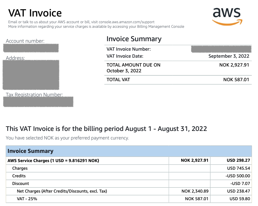 Sample AWS invoice